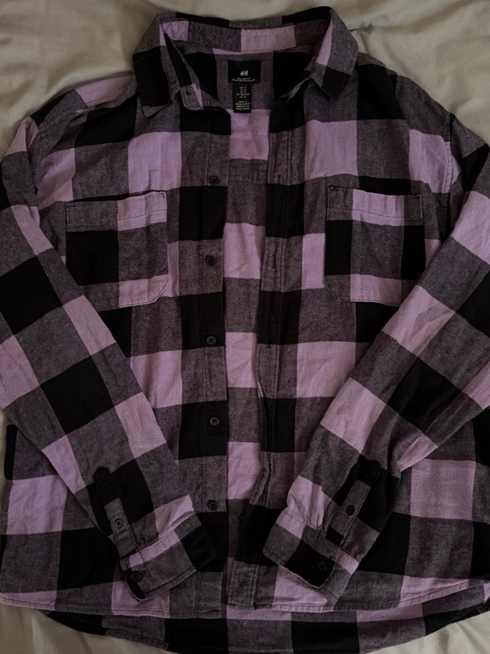 H&M Black and Lavender Plaid Lightweight Shirt Jacket
